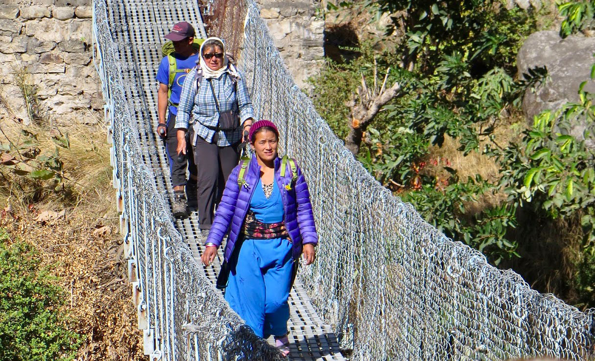 Pont à la népalaise sur le trek du Paldor, Népal