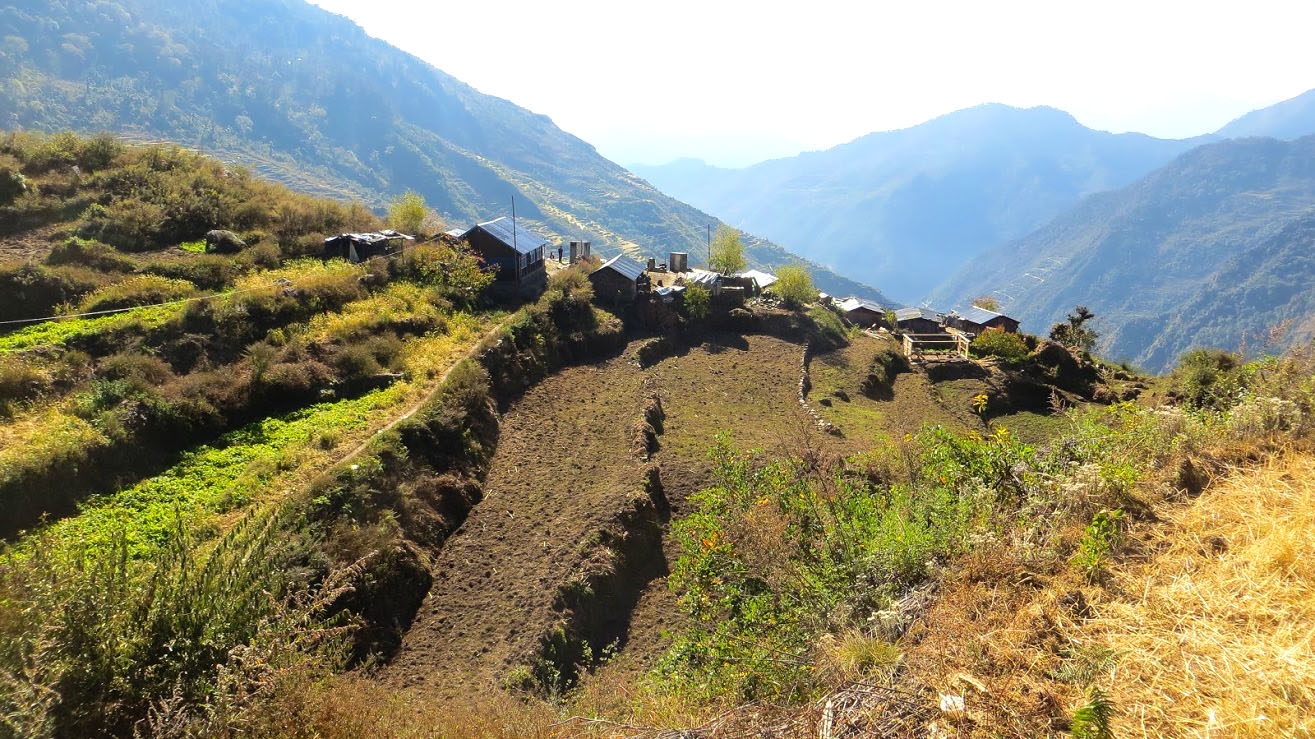 Village Tamang et champs en terrasse, Trek du Paldor et Ganesh Himal, Népal