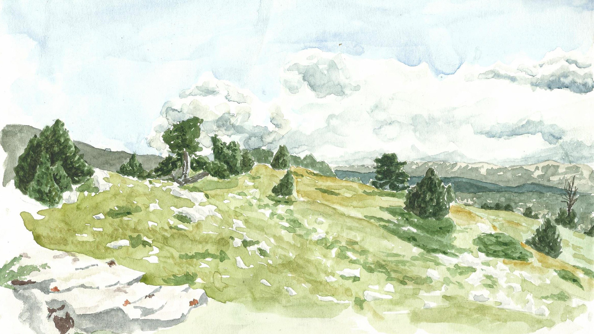 aquarelle paysages des Hauts Plateaux du Vercors