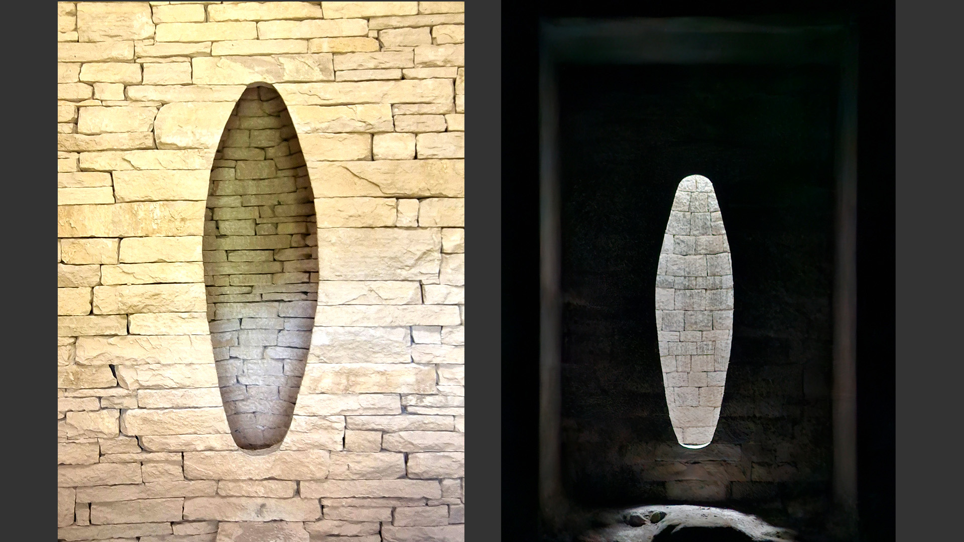 oeuvres d'Andy Goldsworthy dans le refuge d'art de la Chapelle Sainte-Madeleine et dans le refuge d'art de La Forest.