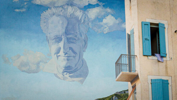 Fresque murale à Châtillon-en-Diois portrait de Jean Giono