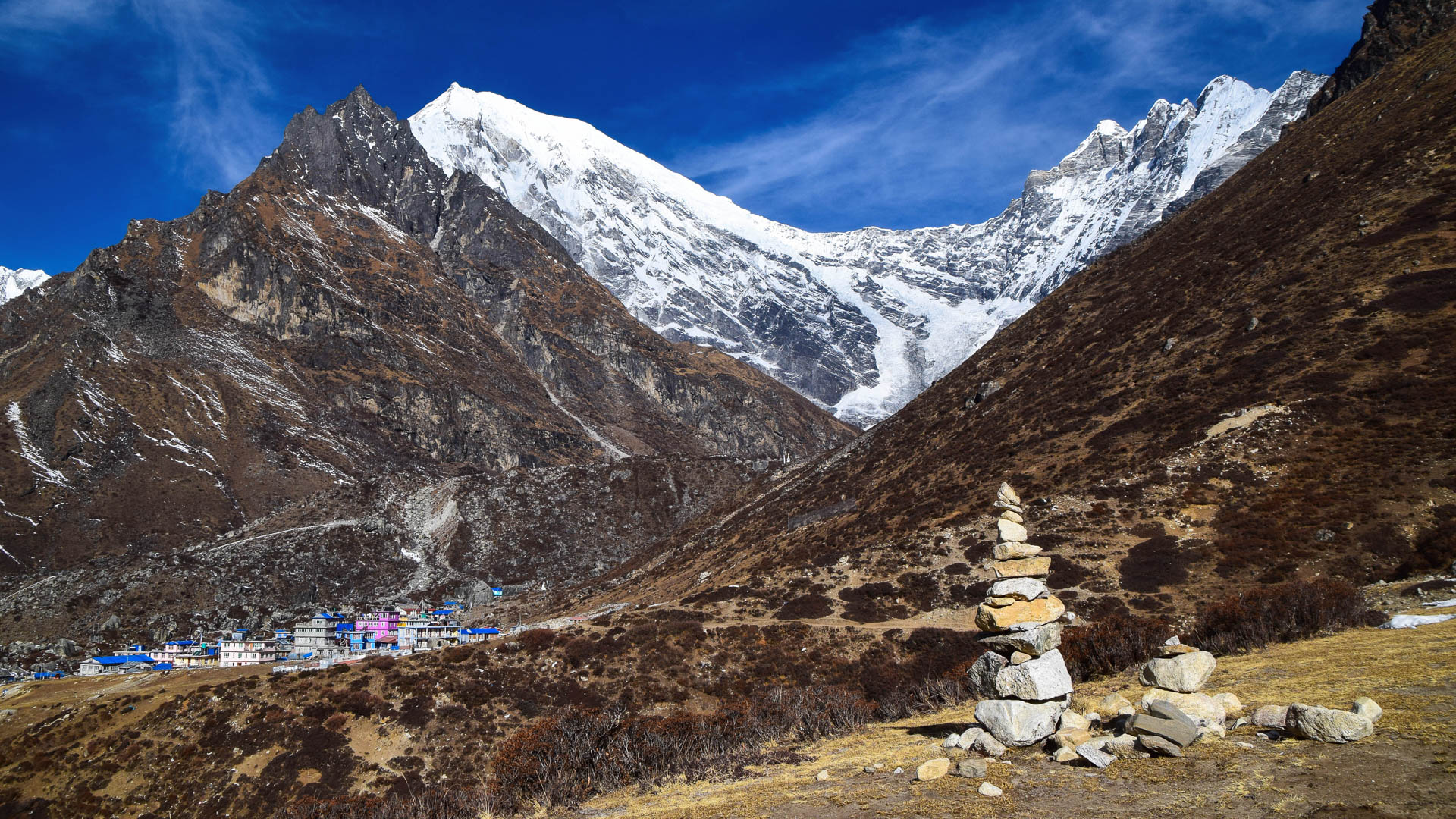 Le village de Kyanjin Gompa dans la vallée de Langtang au Népal